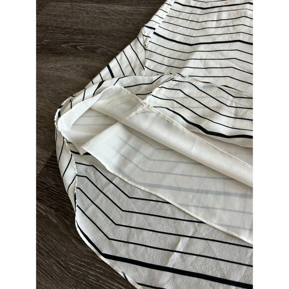 EUC Theory 100% Silk Vivridge Bevel Stripe High-Low Midi Skirt Sz 4 Ivory Black - Picture 7 of 14